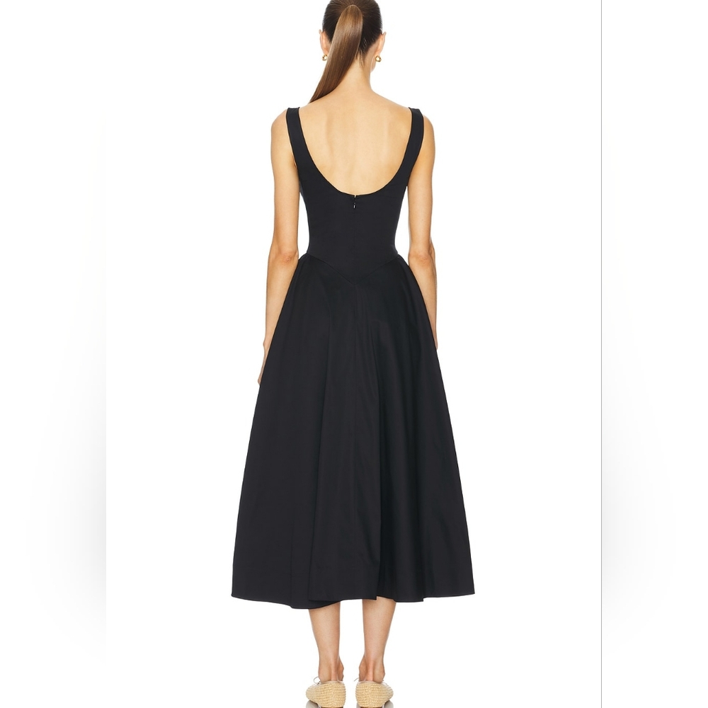 Helsa Stretch Cotton Sateen Midi Dress in Black - Picture 3 of 12